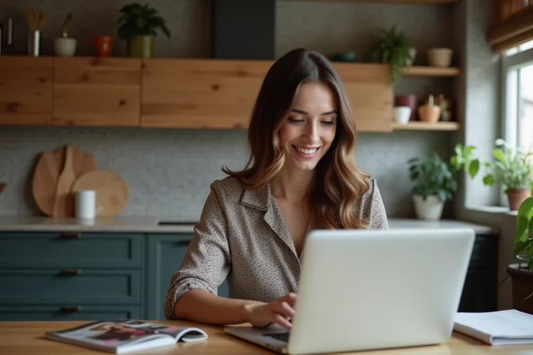 Jeune femme tendance utilisant un ordinateur pour la mode